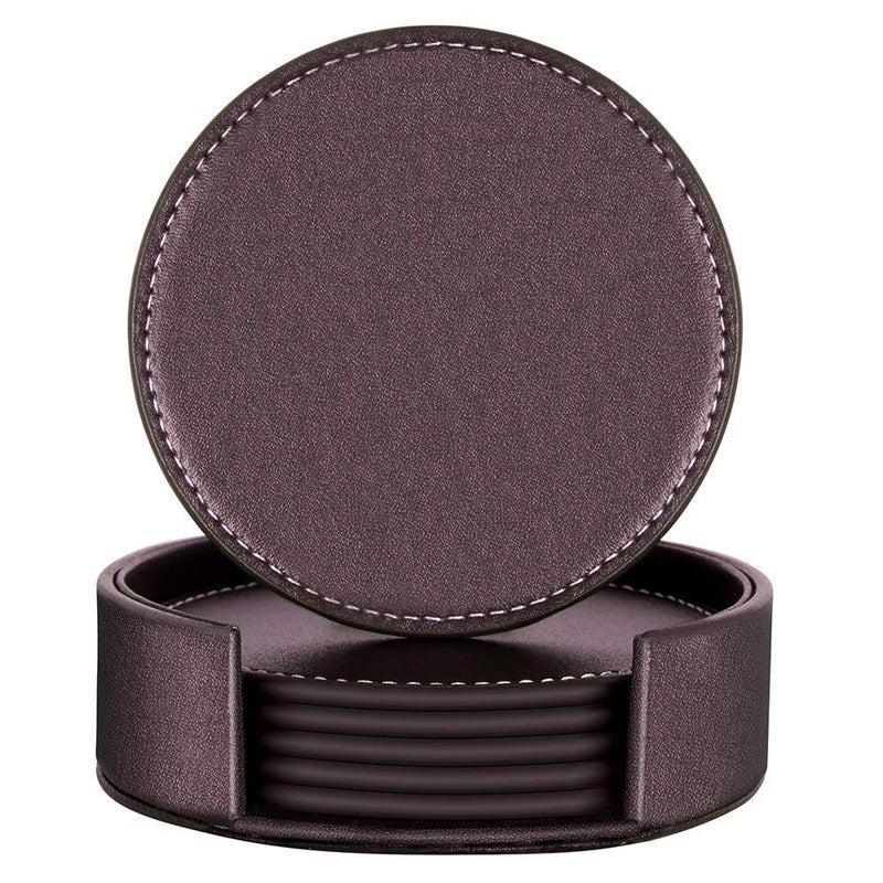 Thipoten Coasters for Drinks,Thipoten Leather Coasters with Holder,Protect Furniture from Damage(6PCS, Brown) - Image 1